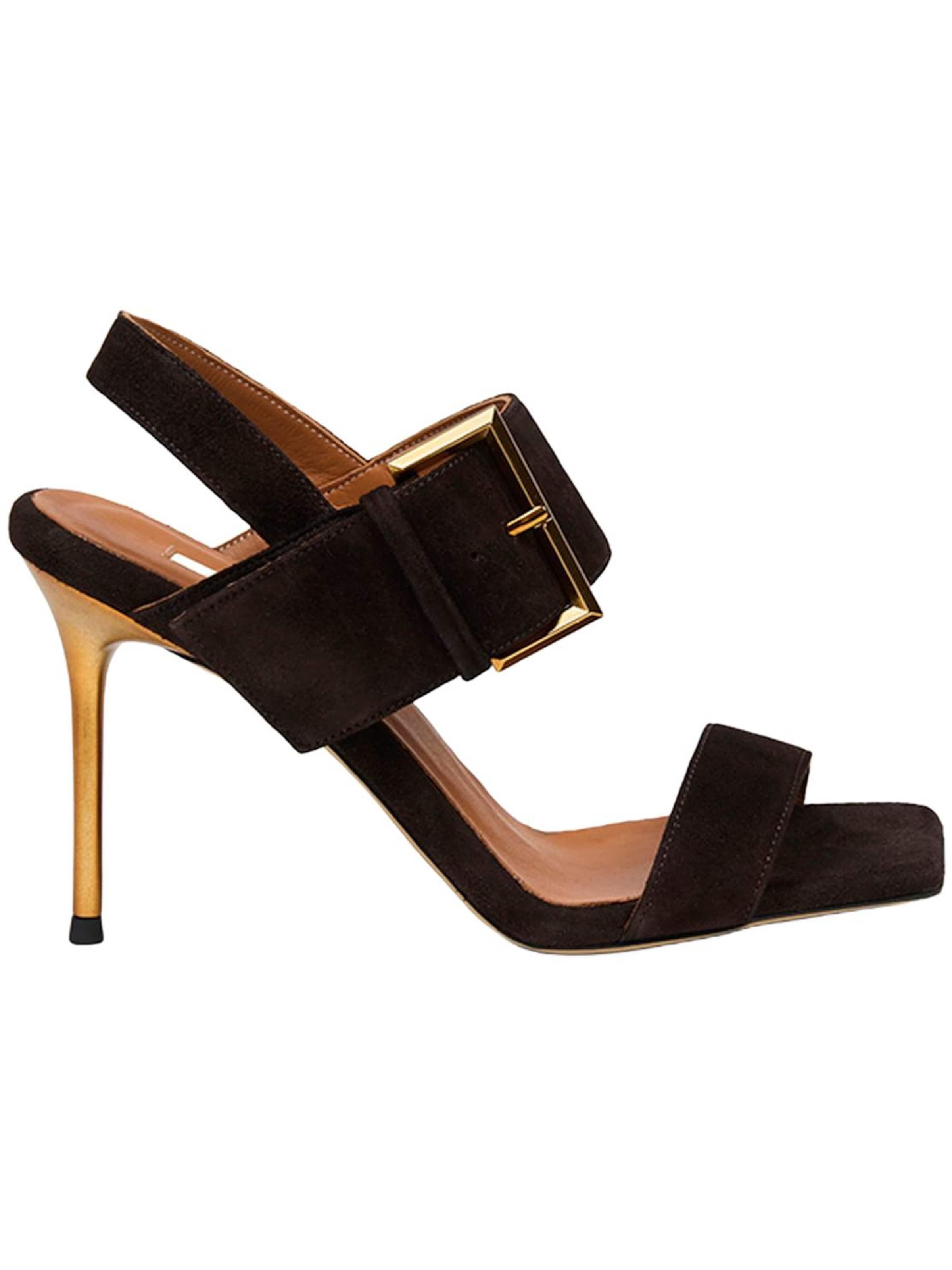 Desa Strap sandal 'DESA Damen-Abendsandalen aus Wildleder mit Schnallendetail' in Brown: front