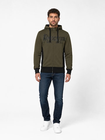 Boxeur des Rues - Sudadera con cremallera 'Herren Hoodie Fitted Boxeur des Rues mit Reißverschluss und Kapuze, Olivgrün, Schwarzes Logo, Baumwolle' en verde
