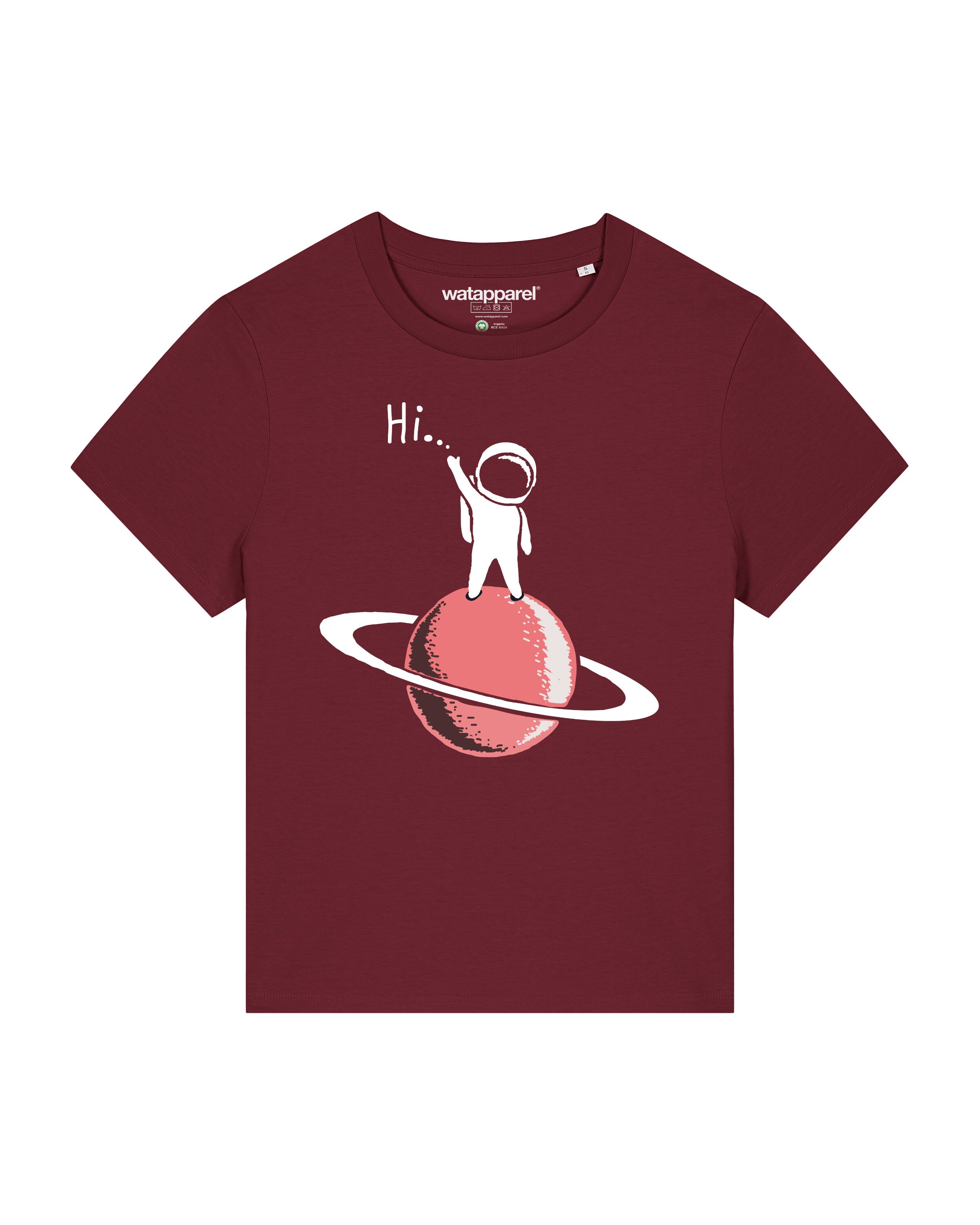 Watapparel Shirt ' Astronaut says Hi ' in Rood: voorkant