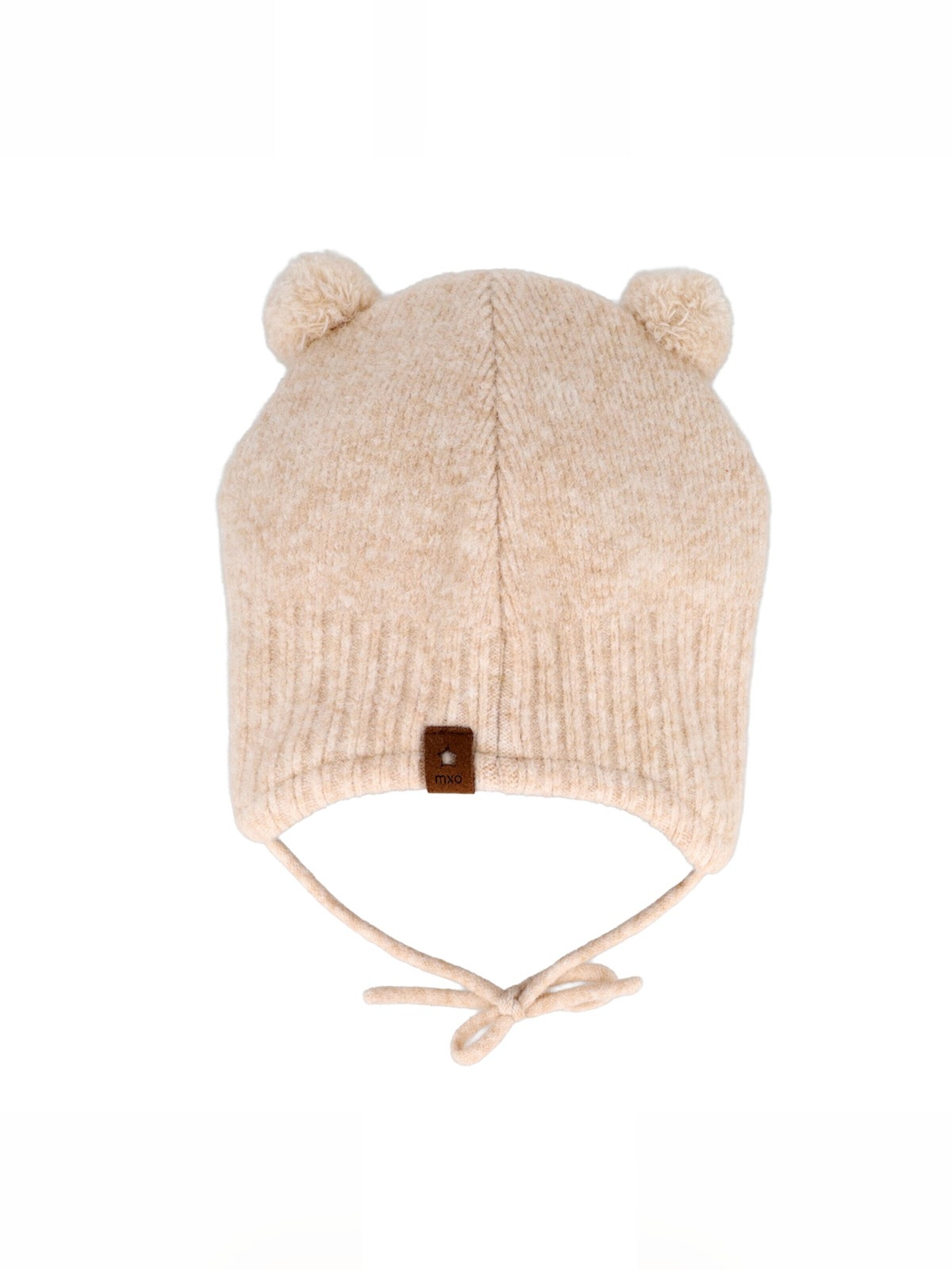 MAXIMO Mütze 'BABY-Inkamütze, 2 Pompons,  Bindeband, Jerseyfutter'‌‌‌‌‌‌ in Weiß