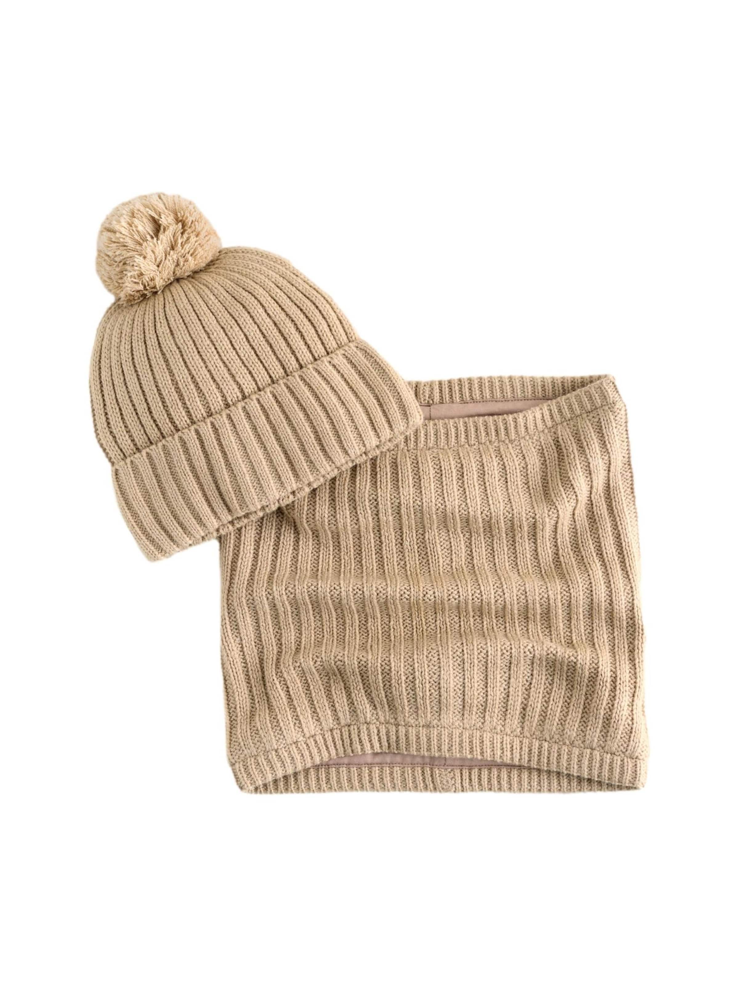 Next Set: Mütze und Schal in Beige: Vorderseite