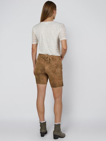 SPIETH & WENSKY Regular Lederhose 'Giana' mit Ton-In-Ton Stickerei in Braun