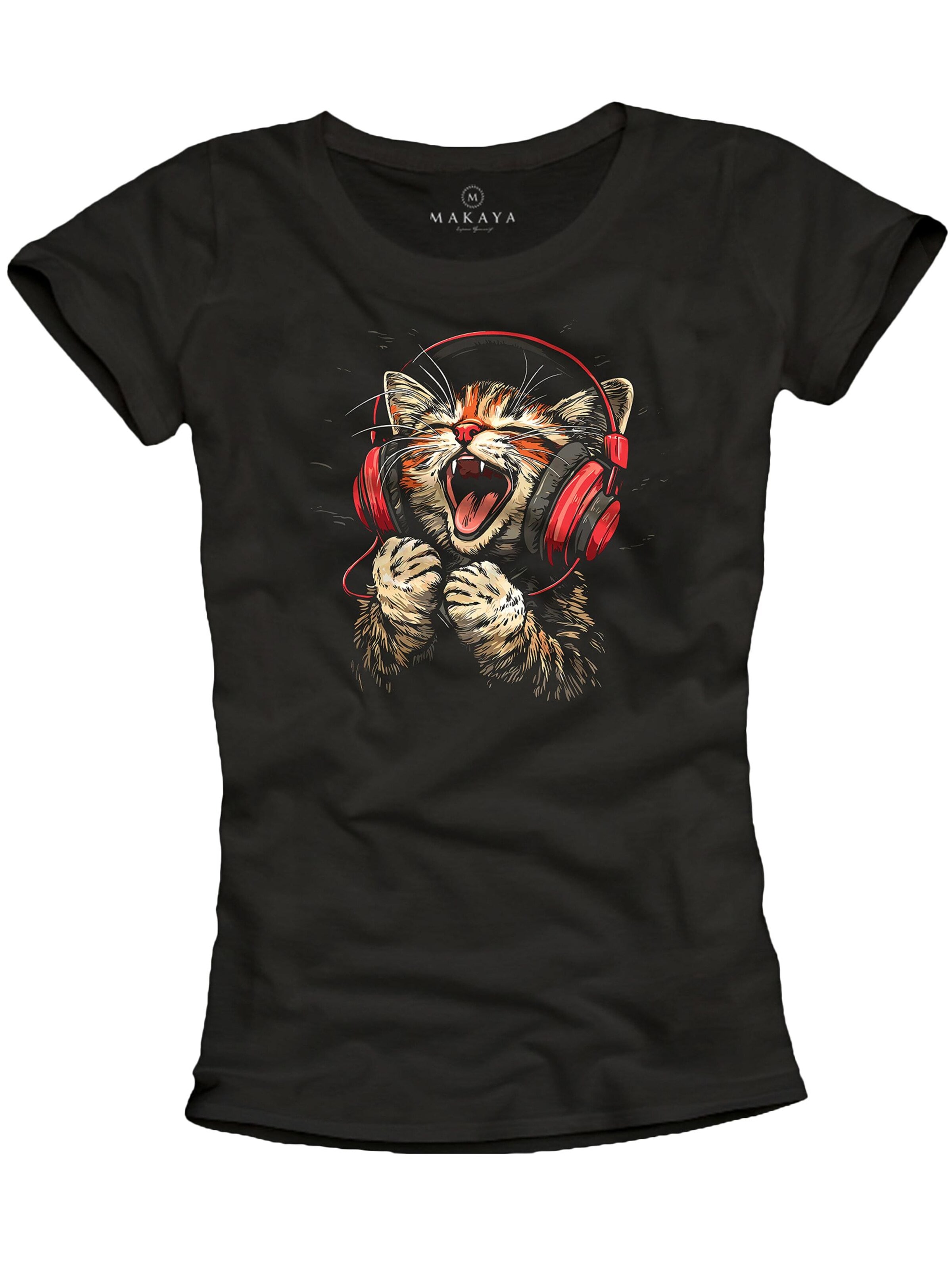 MAKAYA Shirt 'Sound Kitten' in Black: front