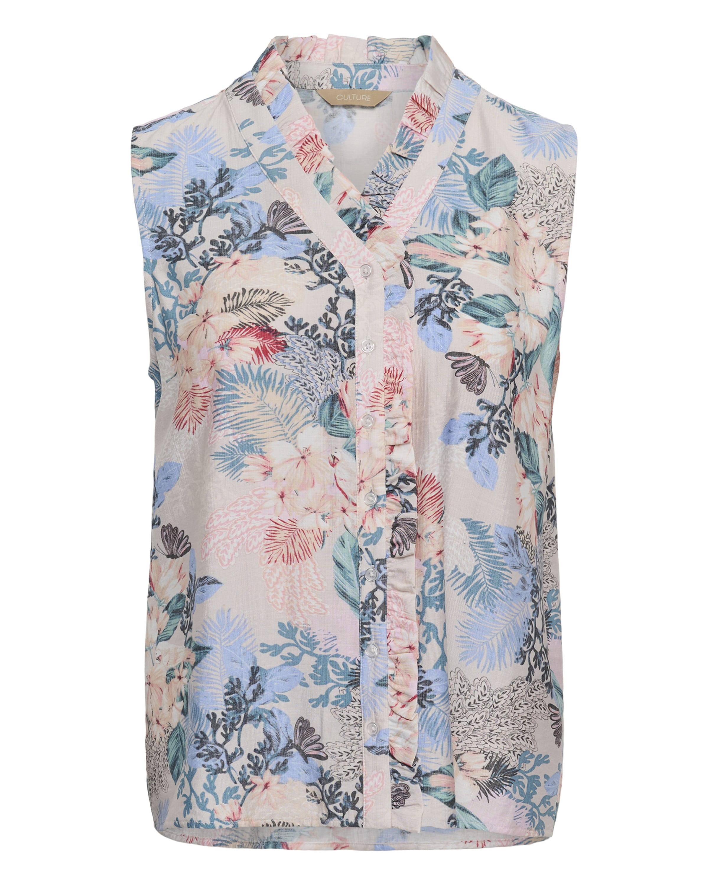 CULTURE Blusa 'CULotus' em L em turquesa / azul claro / alperce / offwhite, Vista do artigo