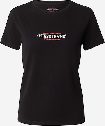 GUESS JEANS Тениска в черно: отпред