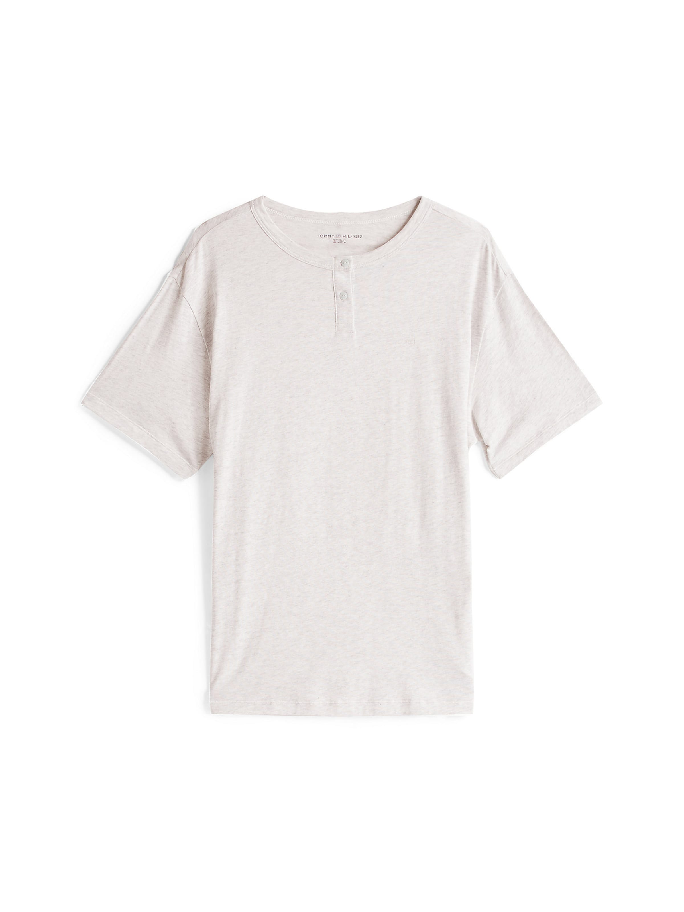 TOMMY HILFIGER Schlafshirt 'Henley' in Grau: Vorderseite