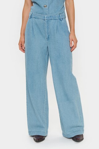 SAINT TROPEZ Wide leg Bandplooibroek 'JaclynSZ' in Blauw: voorkant