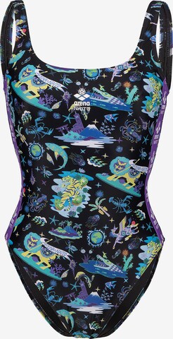 ARENABustier Jednodijelni kupaći kostim 'Fun Planet' - crna boja: prednji dio