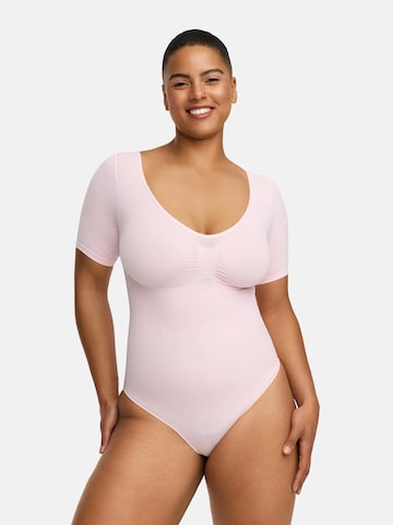 cfab by creamy fabrics Shapingbody 'T-Shirt Bodysuit Sculpting Shapewear mit String' in Roze: voorkant