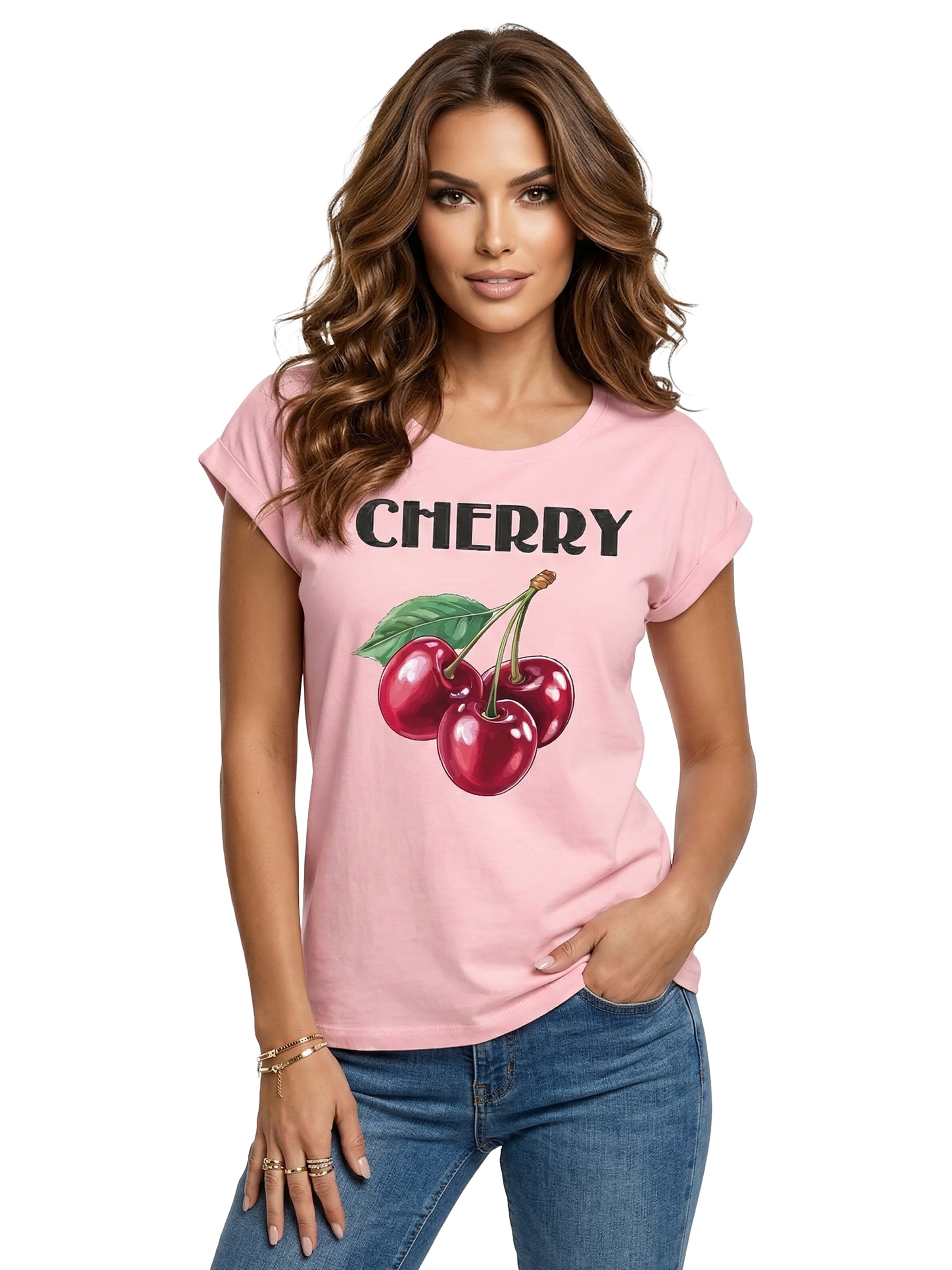 MAKAYA Shirt 'Cherry'‌‌‌‌‌‌‌‌ in Pink: Vorderseite