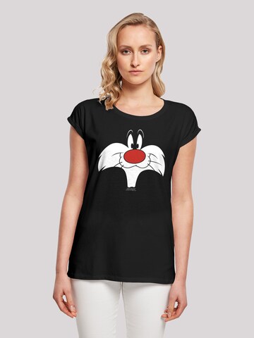 F4NT4STIC Shirt 'Looney Tunes Sylvester Big Face' in Zwart: voorkant