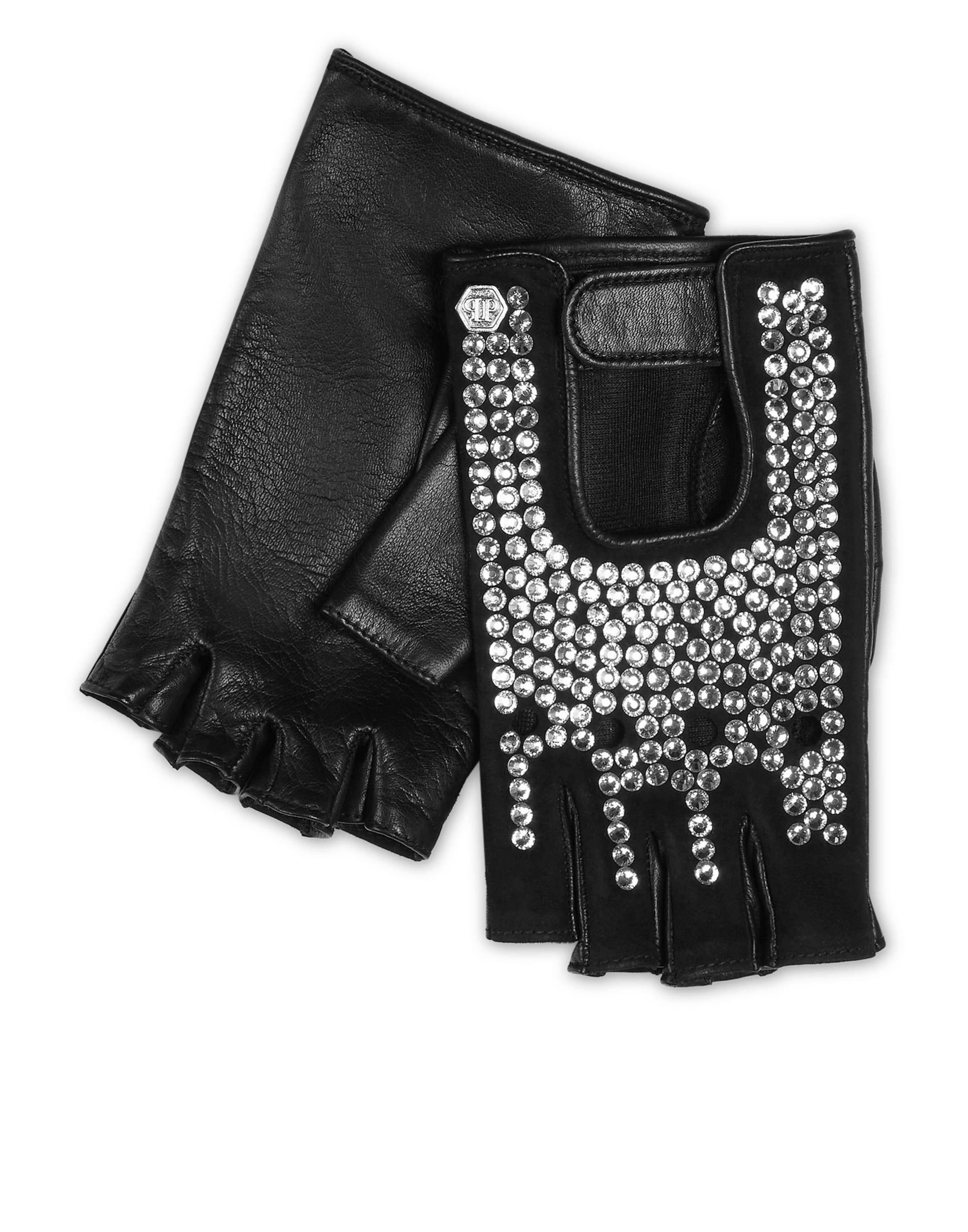 Philipp Plein Short finger gloves in Black: front