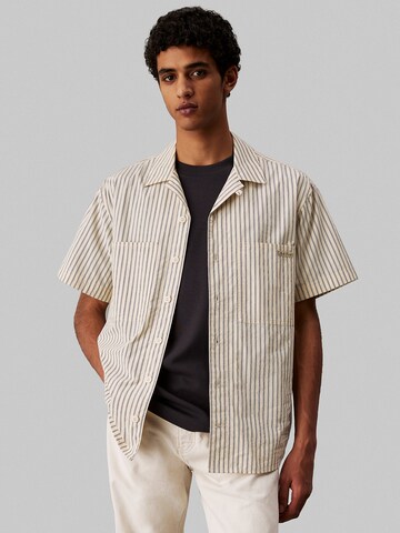 Calvin Klein Jeans Comfort fit Button Up Shirt in Beige: front