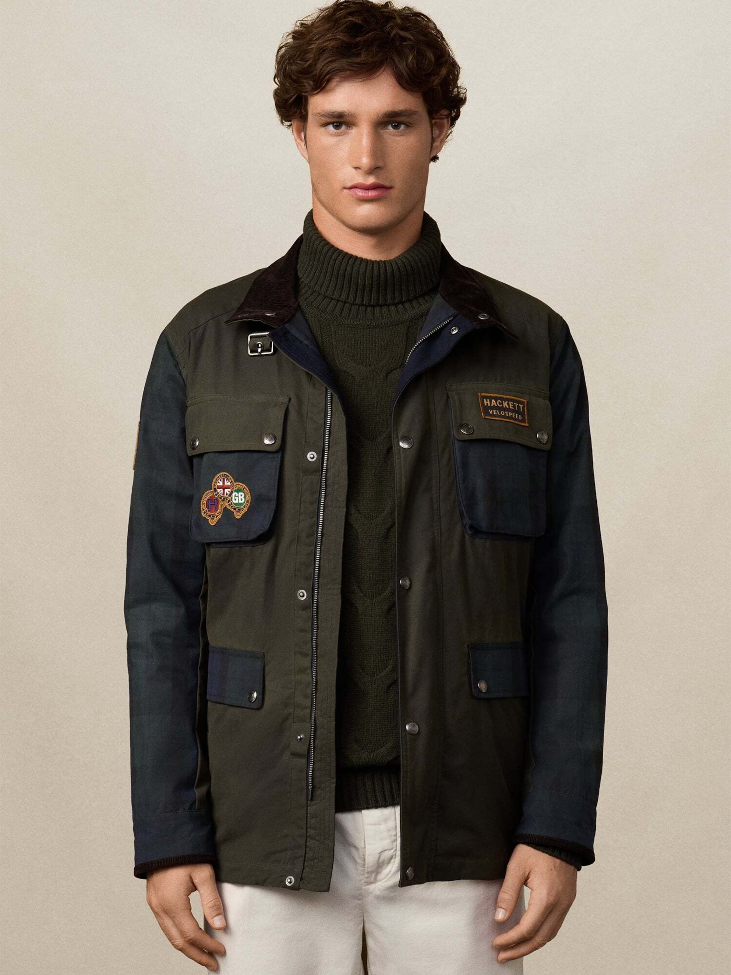 Hackett London Between-Season Jacket 'Blackwatch Velo' in Khaki