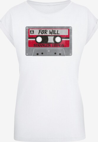 F4NT4STIC Shirt 'Stranger Things Cassette For Will Netflix TV Series' in White: front