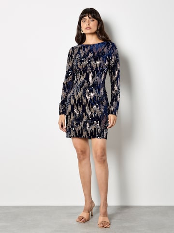 Apricot Mixed Sequin Velvet Bodycon Mini Dress ' ' in Blau: Vorderseite