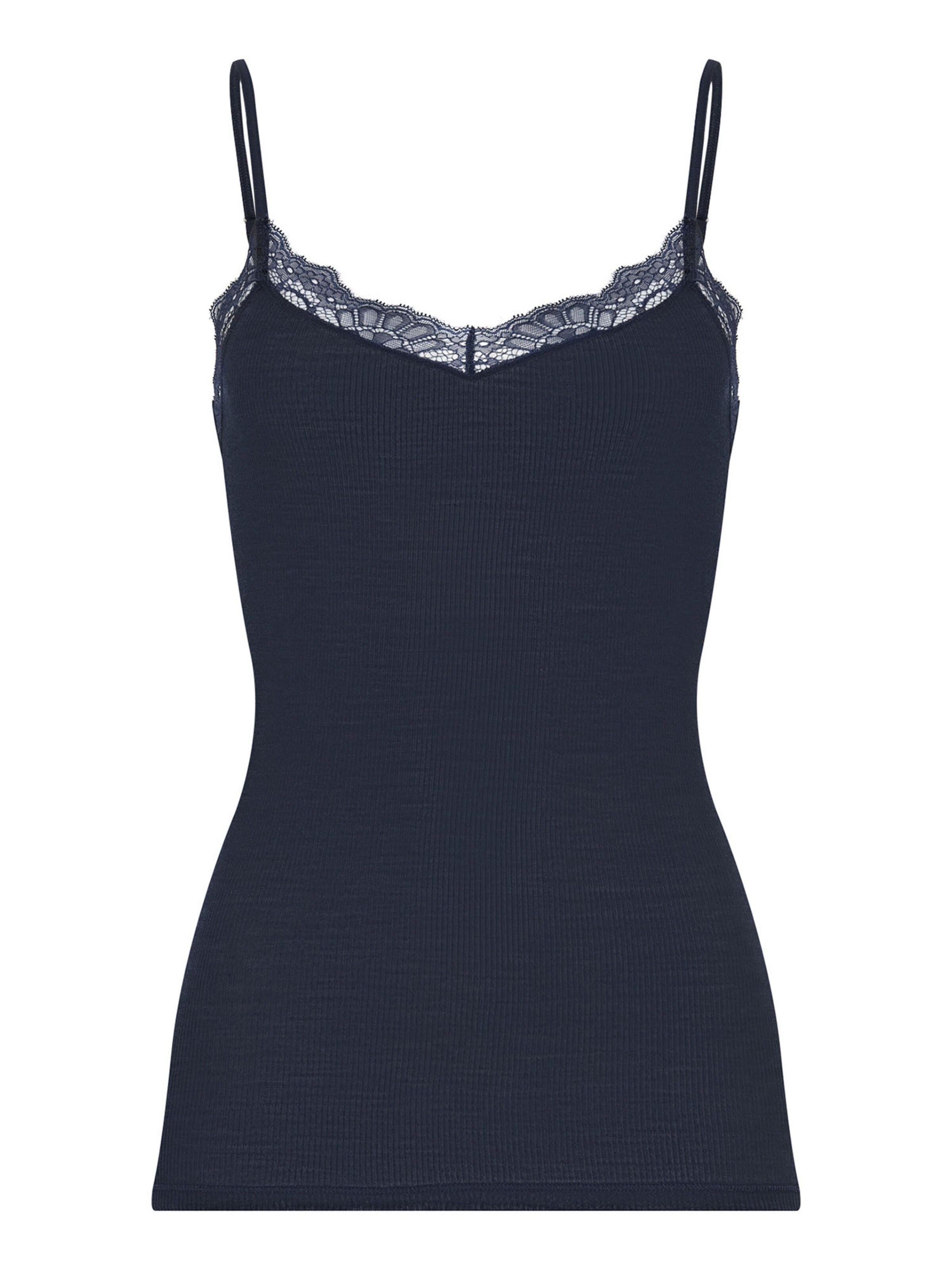 Hanro Top ' Woolen Lace ' in Blauw: voorkant