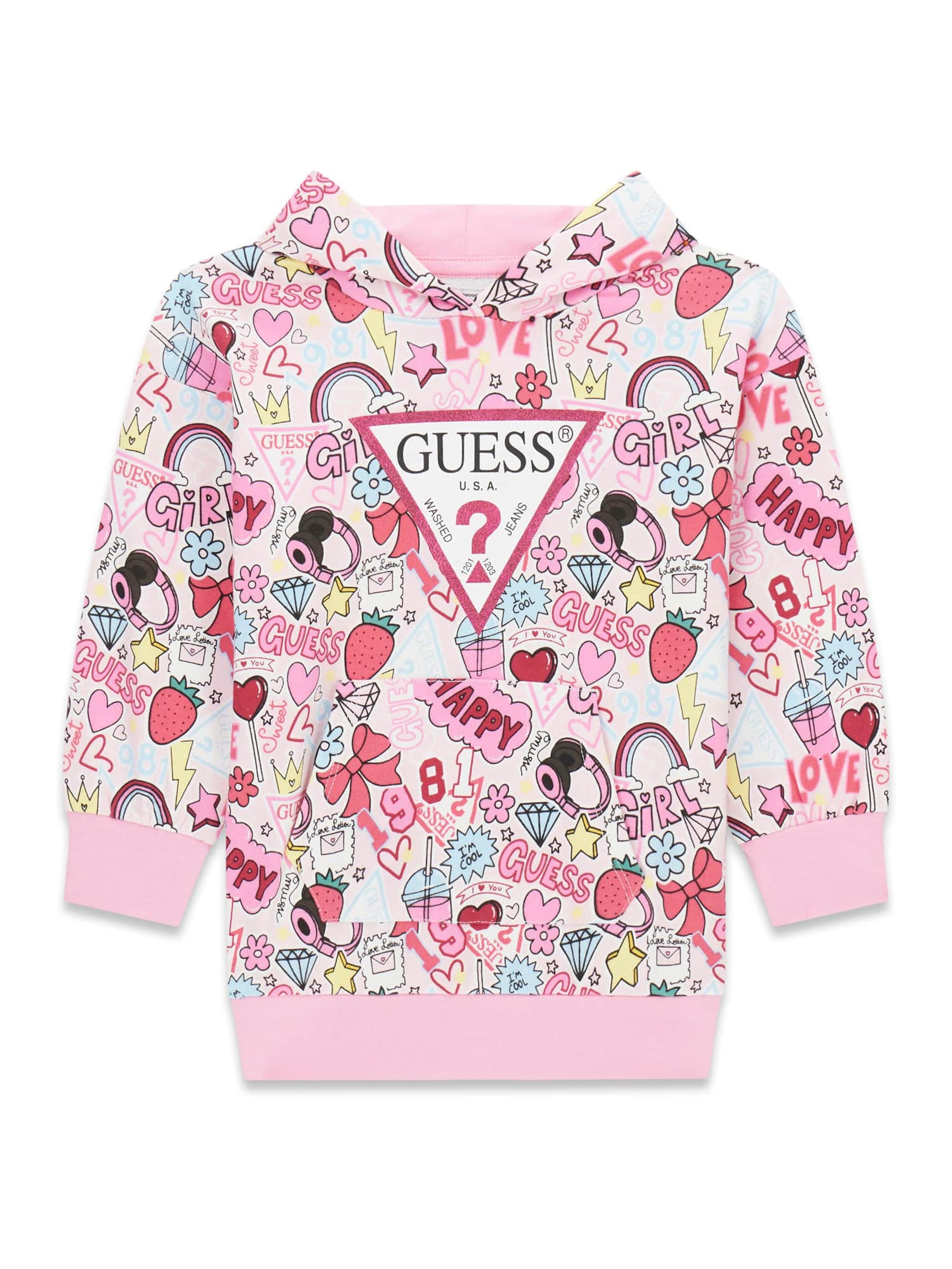 GUESS Sweatshirt in 92 in pastellgelb / rosé / altrosa / dunkelpink, Produktansicht