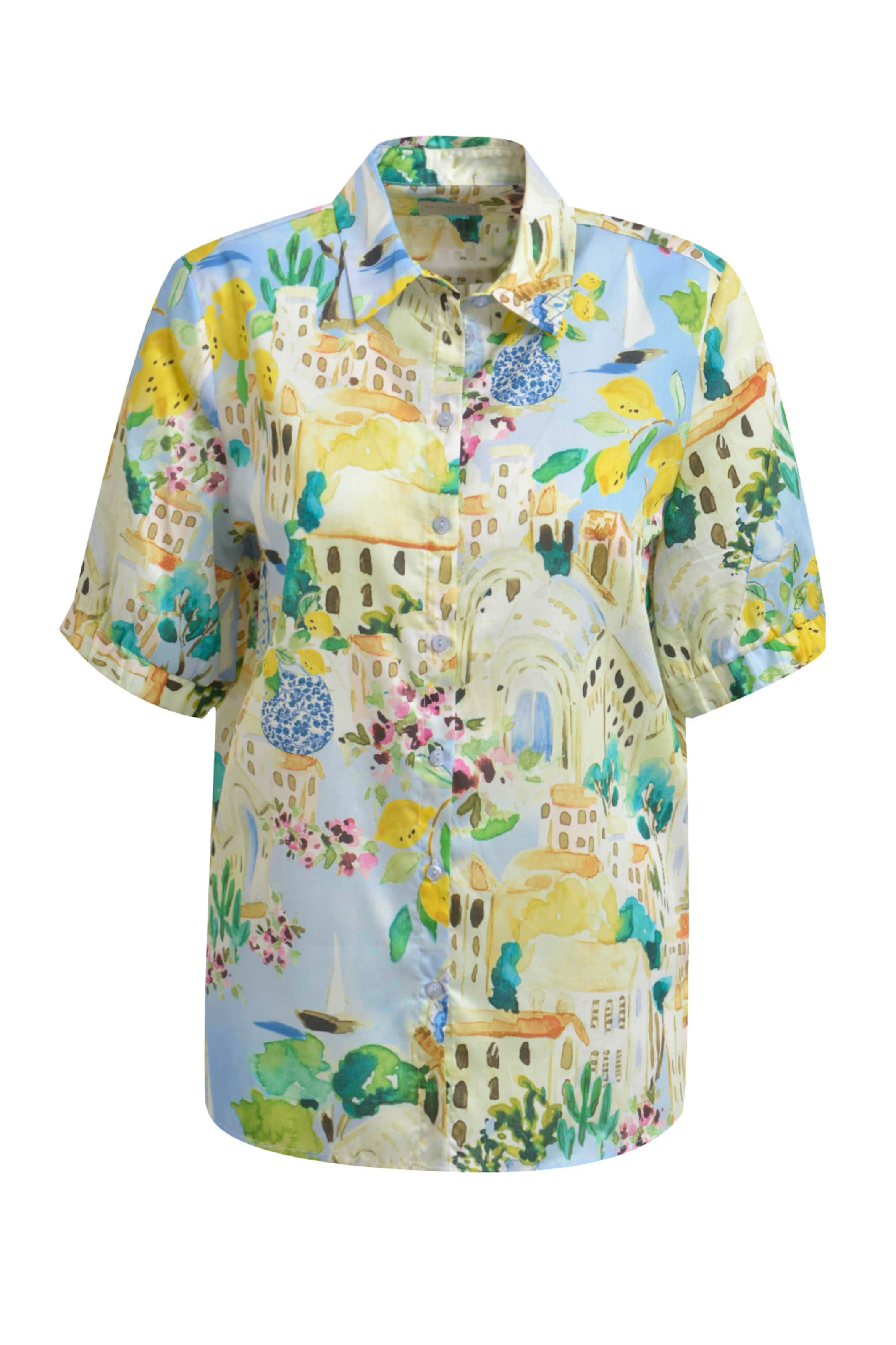Milano Italy Bluse Kurzarm mit Dolce Vita Print in Blau: Vorderseite