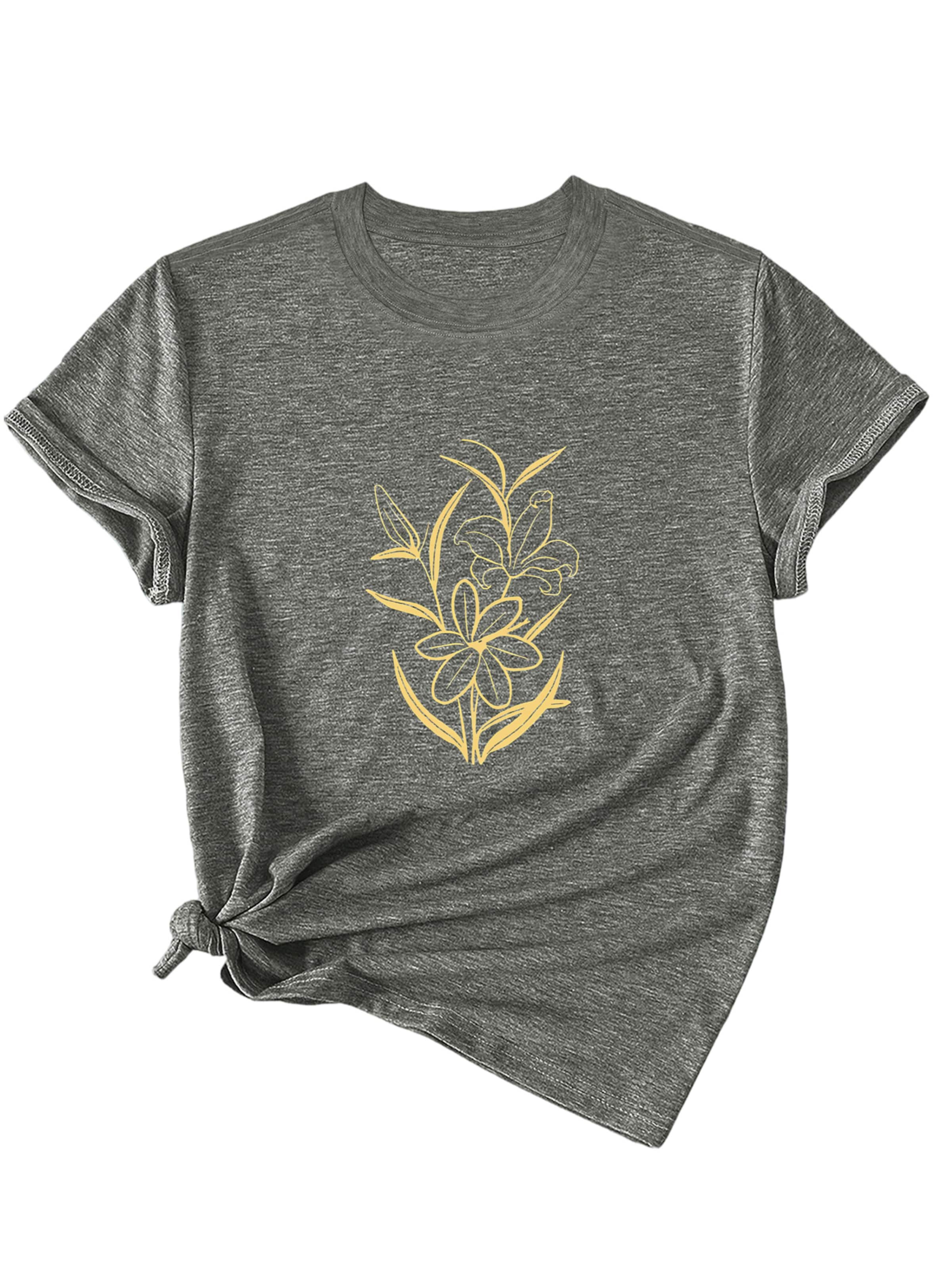 GORHEY T-shirt 'Women's Summer Short-Sleeve Shirt with Maple leaves Print Tees' en S/Regular en gris, Vue avec produit