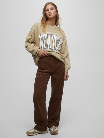 Pull&Bear Wide leg Broek in Bruin: voorkant