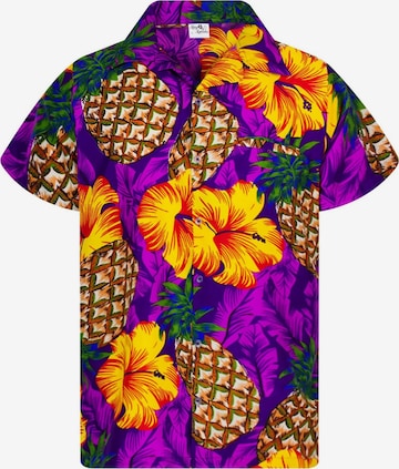 King Kameha Shirt 'Pineapple Hibiscus' in Lila: Vorderseite