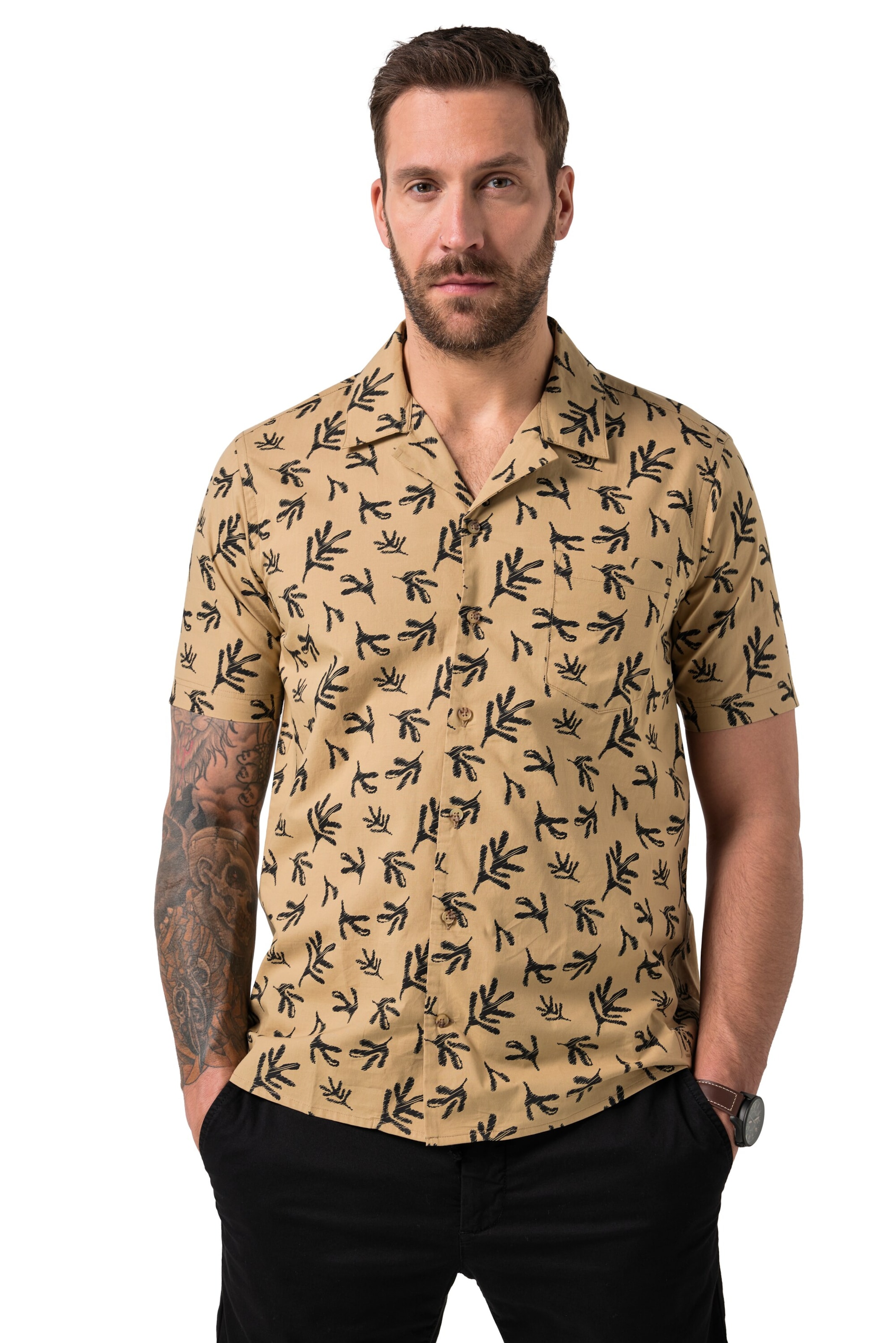 JP1880 Comfort fit Button Up Shirt in Brown: front