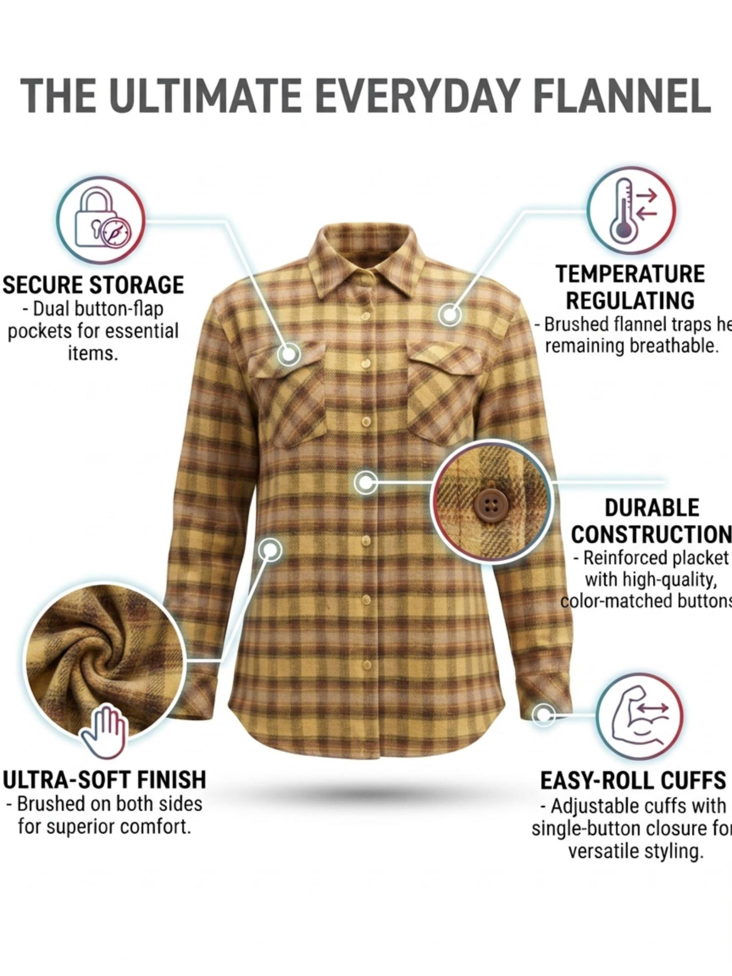 Chemisier 'Women's flannel shirt with 4 Pockets' Radwa en jaune
