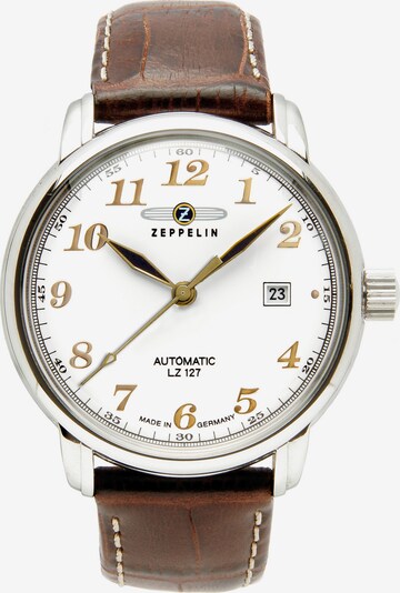 Zeppelin Uhr in braun / silber / weiß, Produktansicht