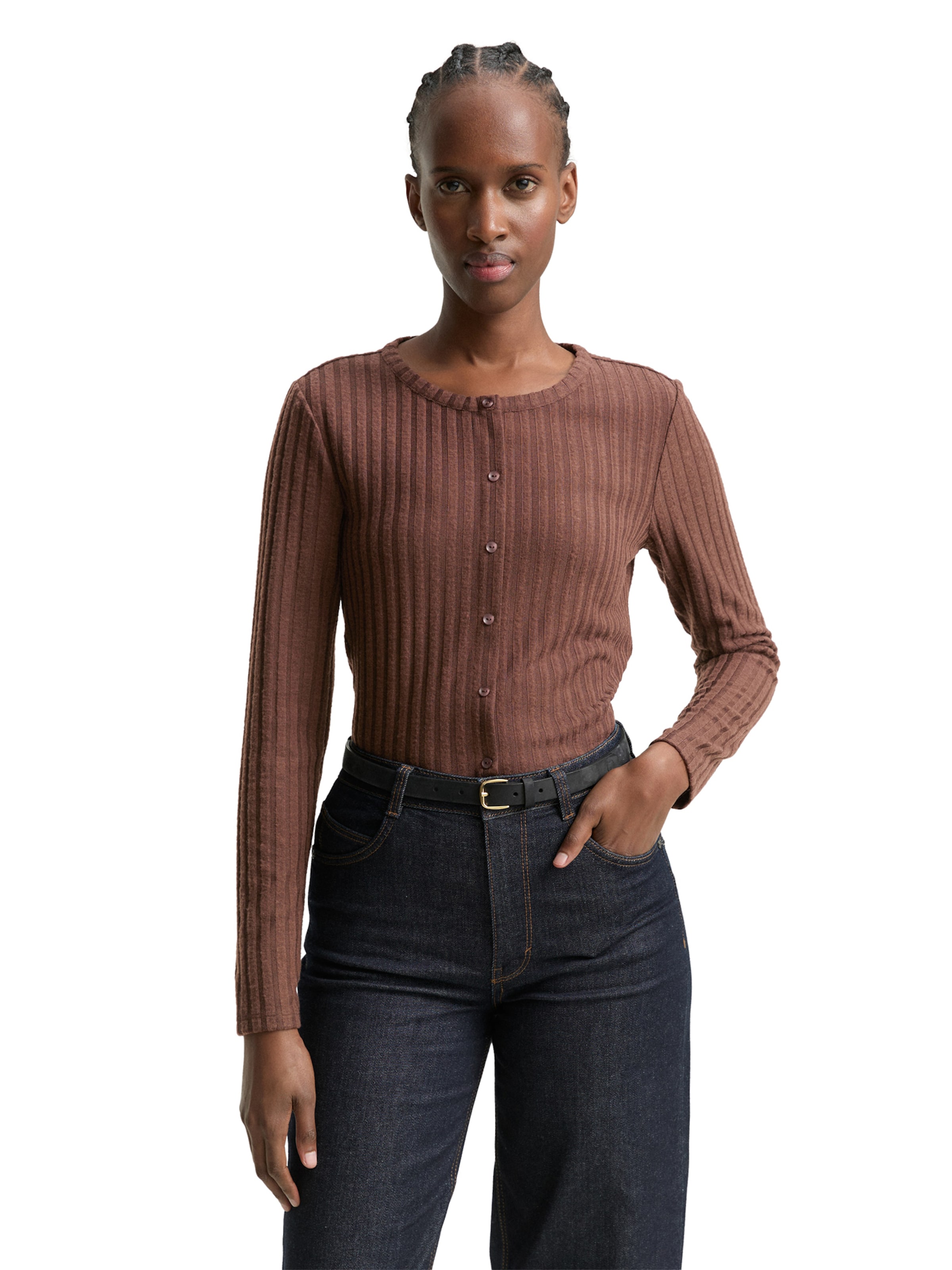 TOM TAILOR DENIM Strickjacke in Braun: Vorderseite