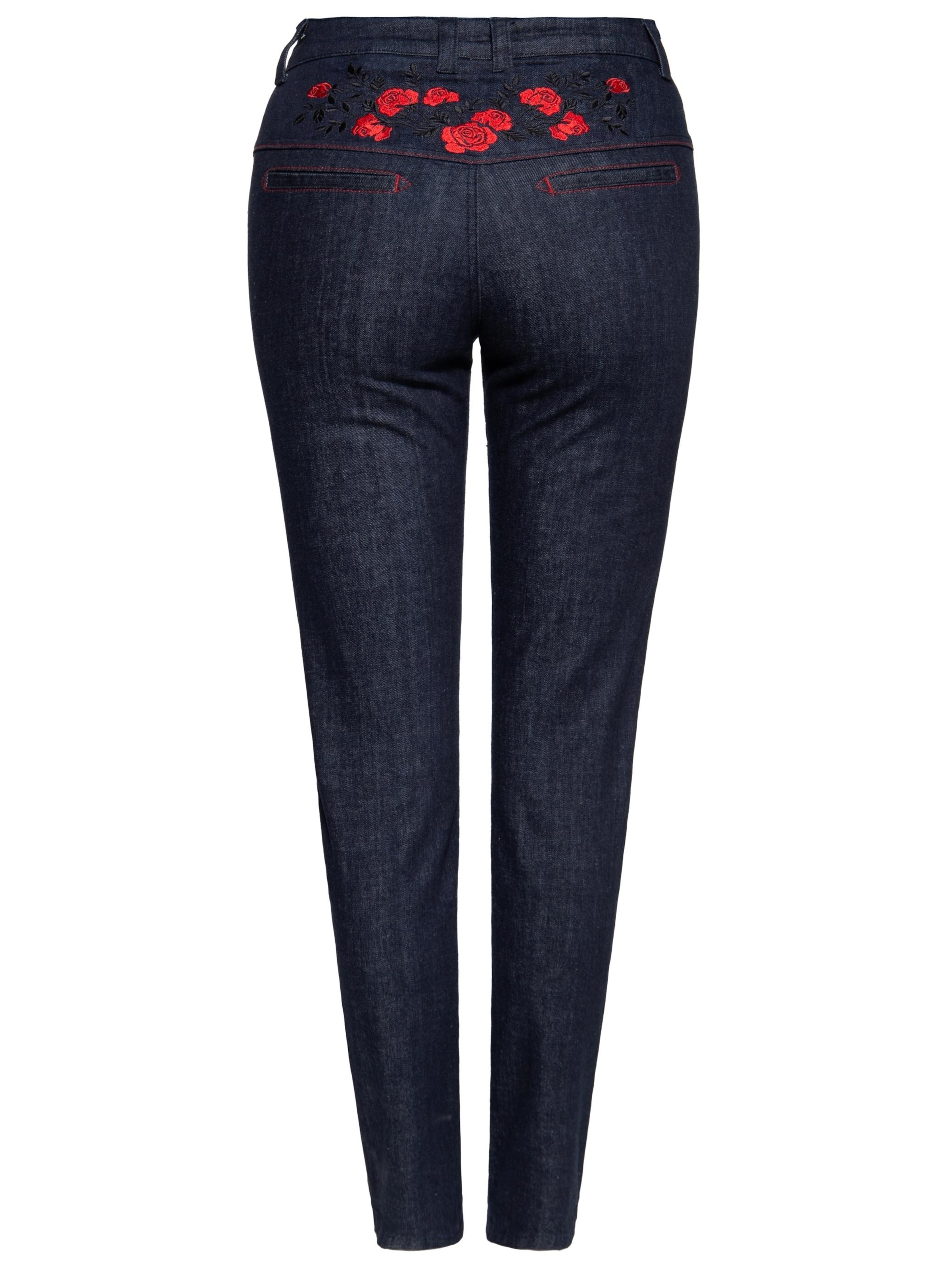 Queen Kerosin Slim fit Jeans 'Roses' in Blue