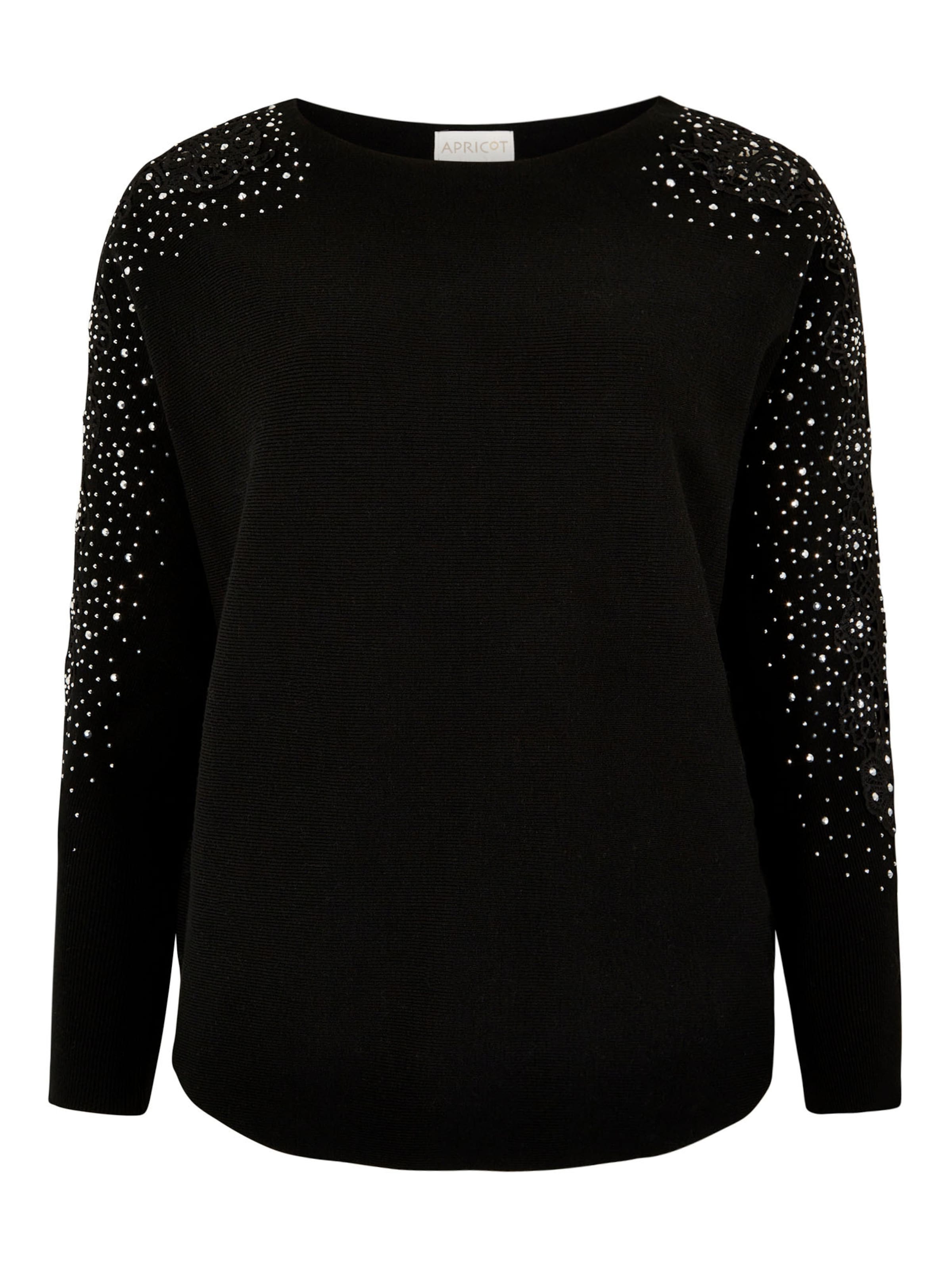 Apricot Lace Rhinestone Embellished Jumper ' ' in Schwarz: Vorderseite