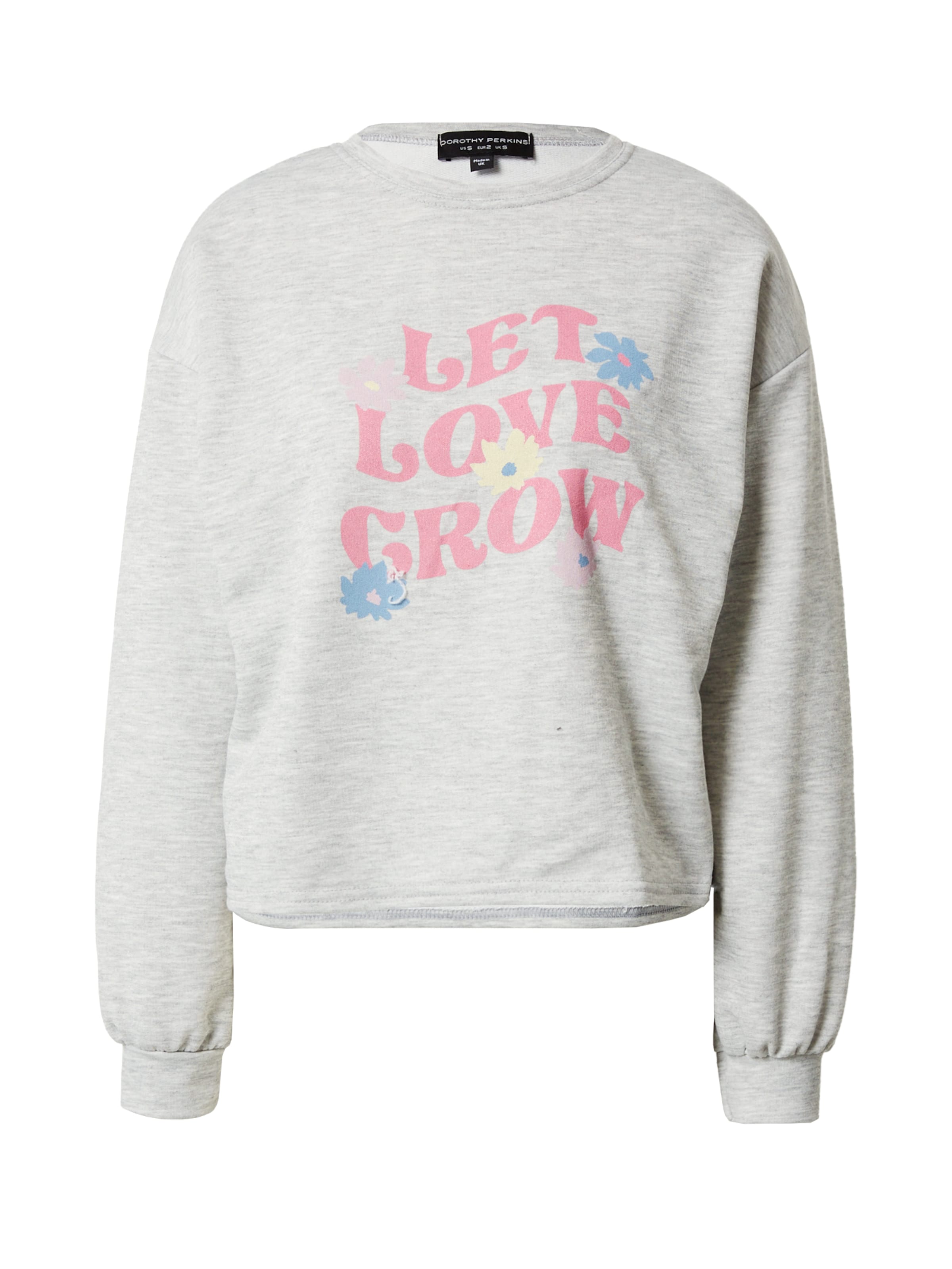 Dorothy Perkins Sweatshirt 'Let Love Grow' in Grey: front