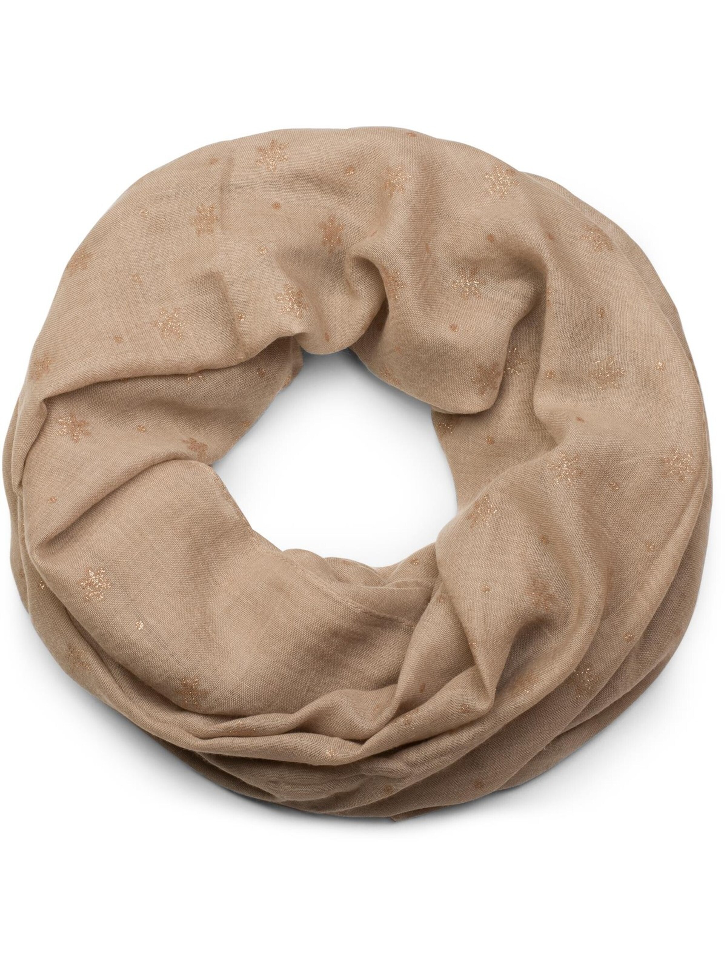 styleBREAKER Schlauchschal 'Loop mit glitzerndem Schneeflocken Print'‌‌‌‌ in Beige: Vorderseite