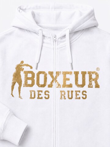 Boxeur des Rues Sweatshirt 'Herren Hoodie Fitted Boxeur des Rues mit Reißverschluss und Kapuze, Weiß, Goldenes Logo, Baumwolle' in White