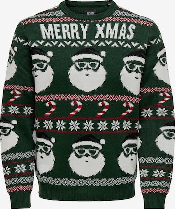 Only & Sons Sweater 'Xmas Santa' in Green: front