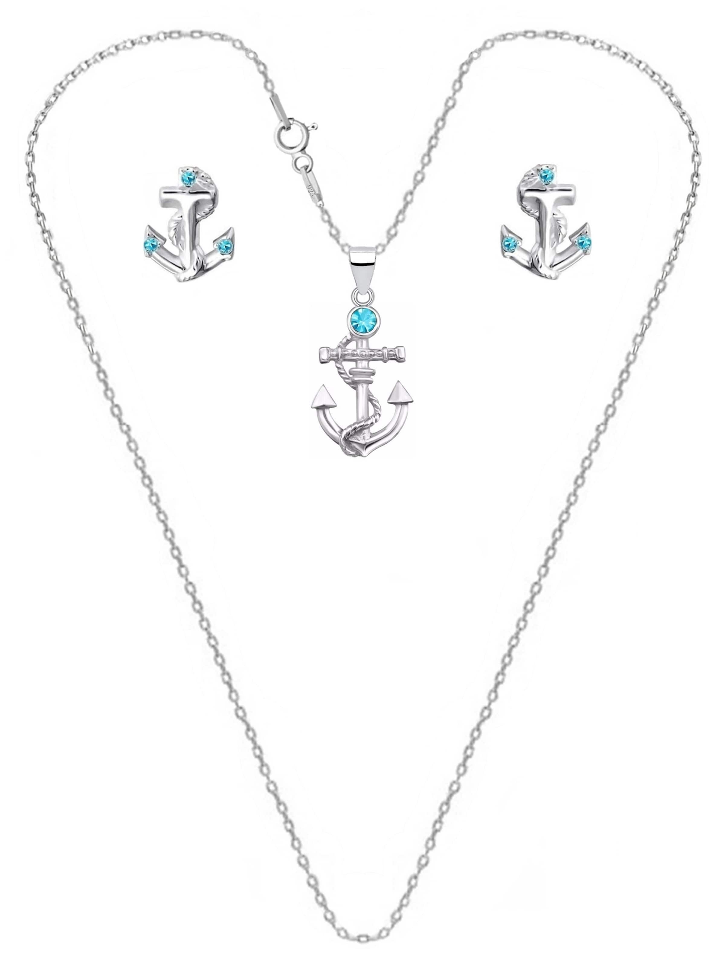 Goldene Hufeisen Schmuckset 'Anker'‌‌ in Blau: Vorderseite