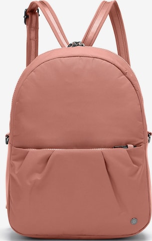 Sac à dos Pacsafe en rose : devant