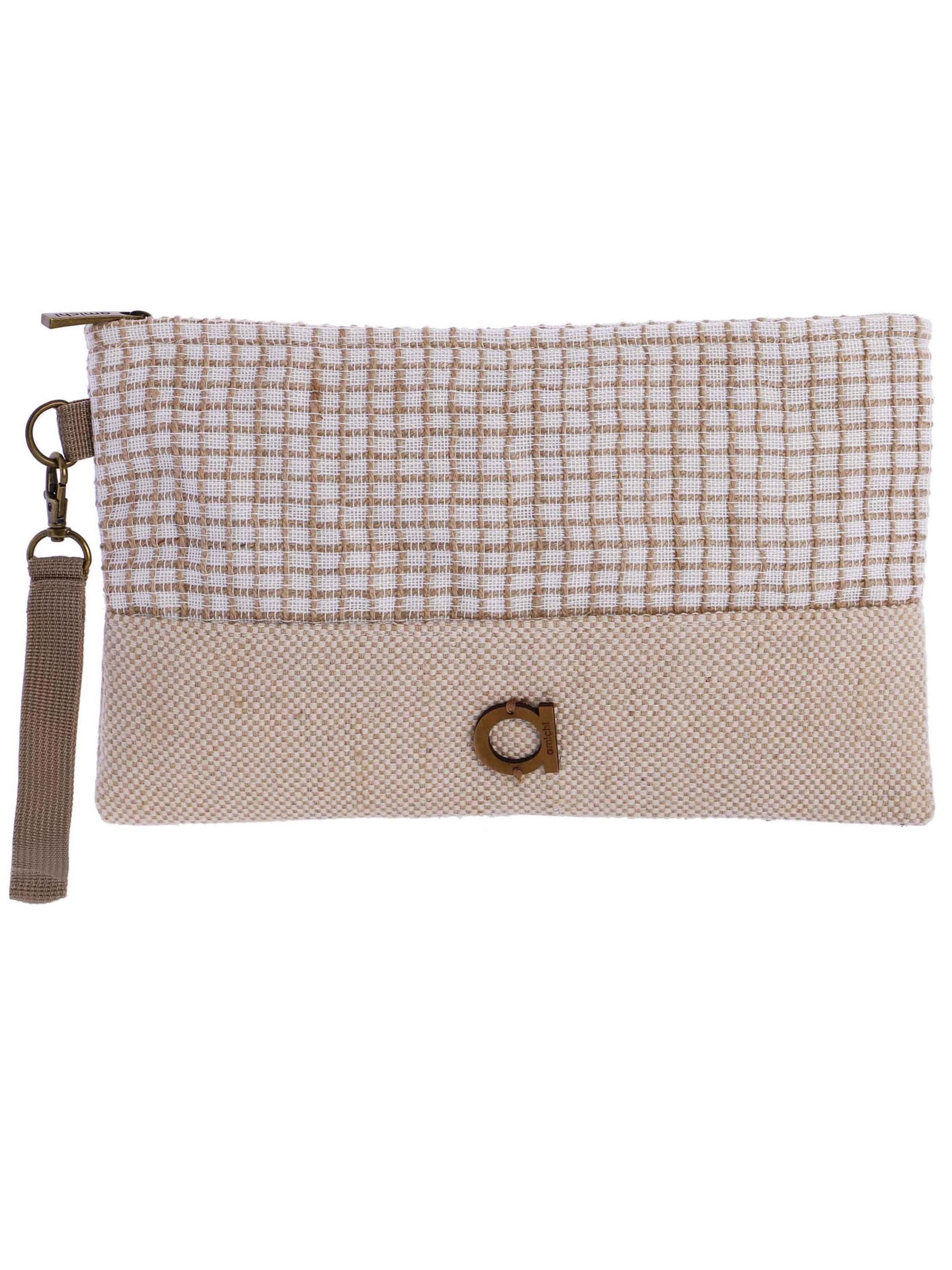 Amichi - Bolso de mano 'Bolso de playa neceser para mujer Mar de tejido natural con cremallera' en beige: frente