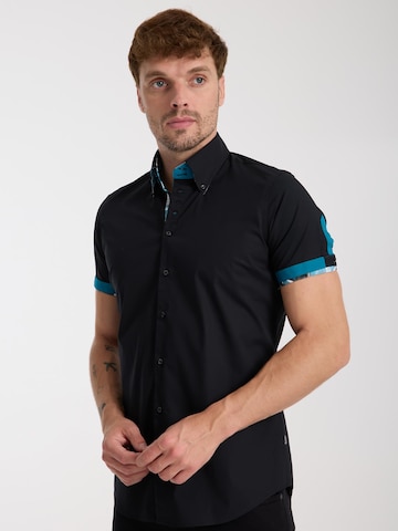 Slim fit Camicia business 'Roma Iconic Poplin Stretch Man Shirt Short Sleeve Light Blue' di 7Camicie in nero