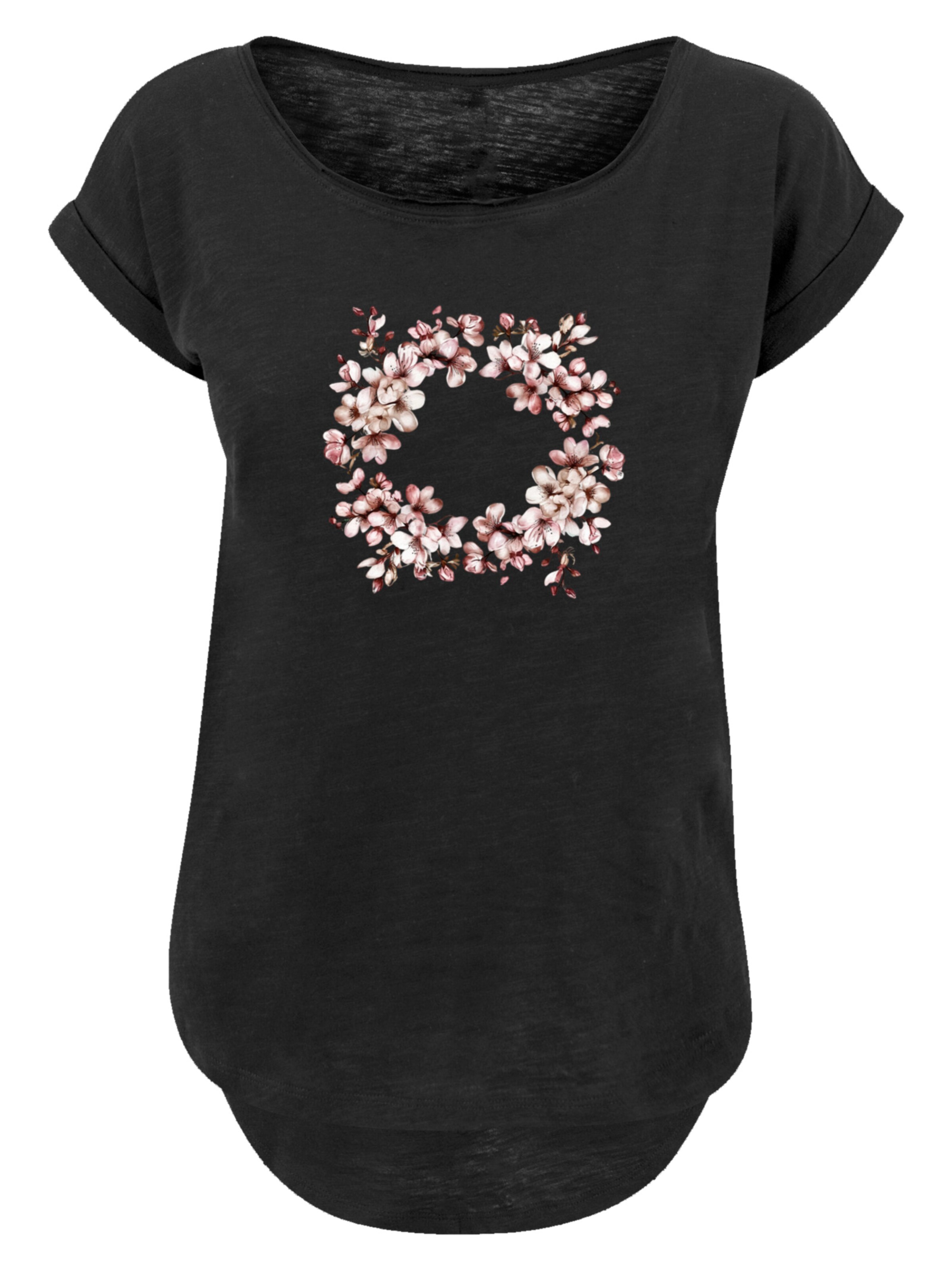 F4NT4STIC Shirt 'Rosa Frühlings Blumenkranz Dekor' in Black: front