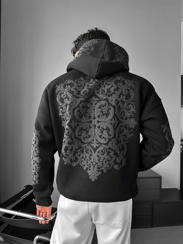 Kleidermafia Collegepaita 'Oversize Carpet Pattern Hoodie - Black and Anthracite' värissä musta