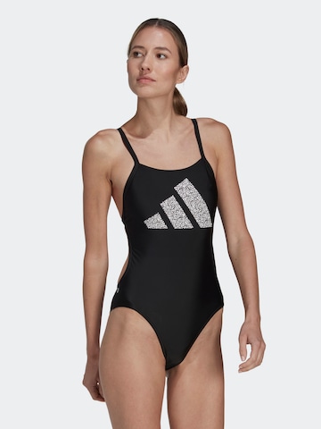 ADIDAS PERFORMANCE Μπουστάκι Αθλητικό ολόσωμο μαγιό '3 Bar Logo Print' σε μαύρο