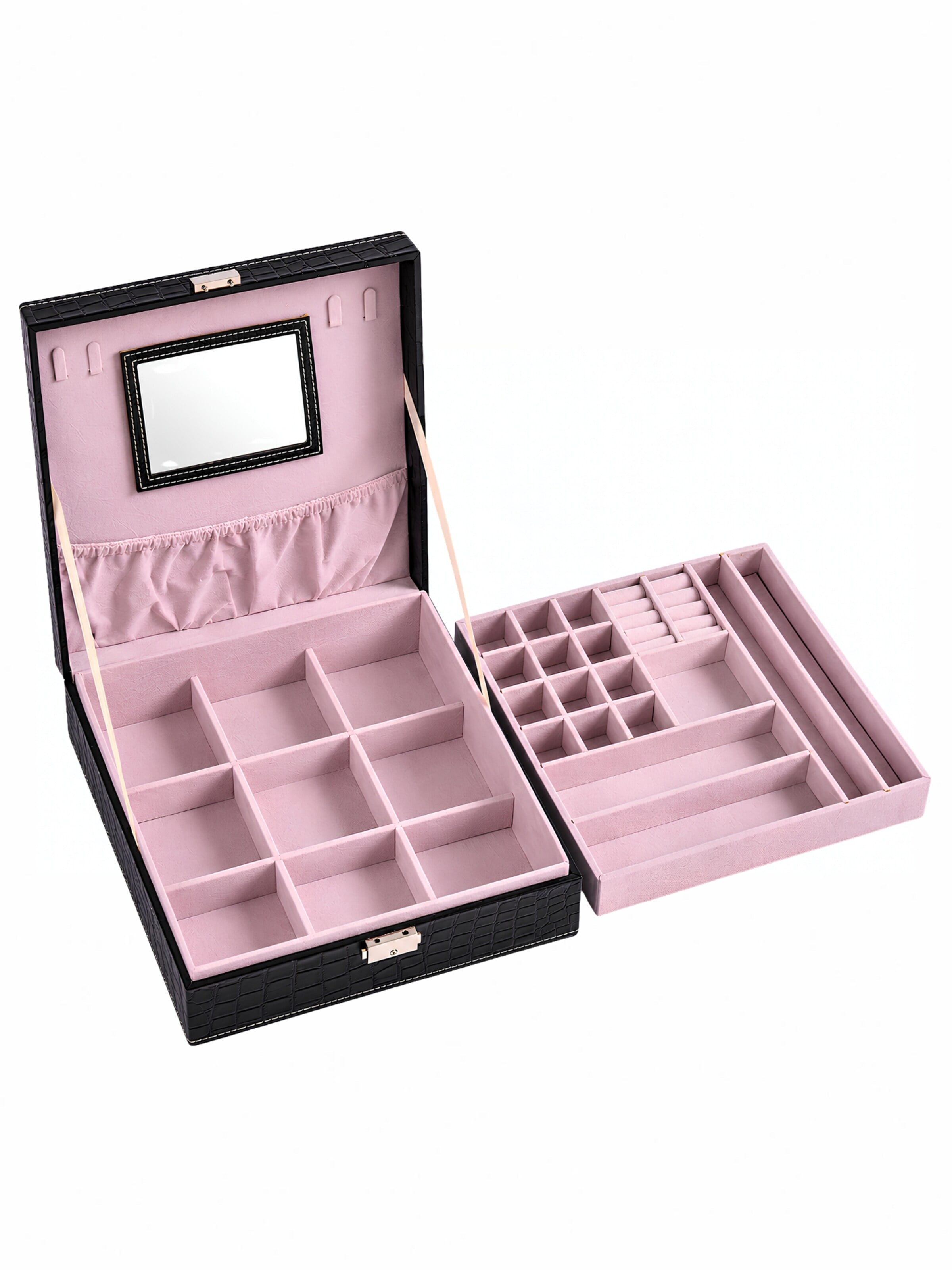 Boîte à bijoux '2-Tier Classic Jewelry Box S117 - Black' UNIQ Beauty en noir : devant