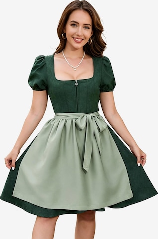 KoJooin Dirndl 'Damen Zweiteiliges Oktoberfest-Set Kunstleder-Optik Kleid mit verstellbarer Schürze Dirndl-Kleid' w kolorze zielony: przód