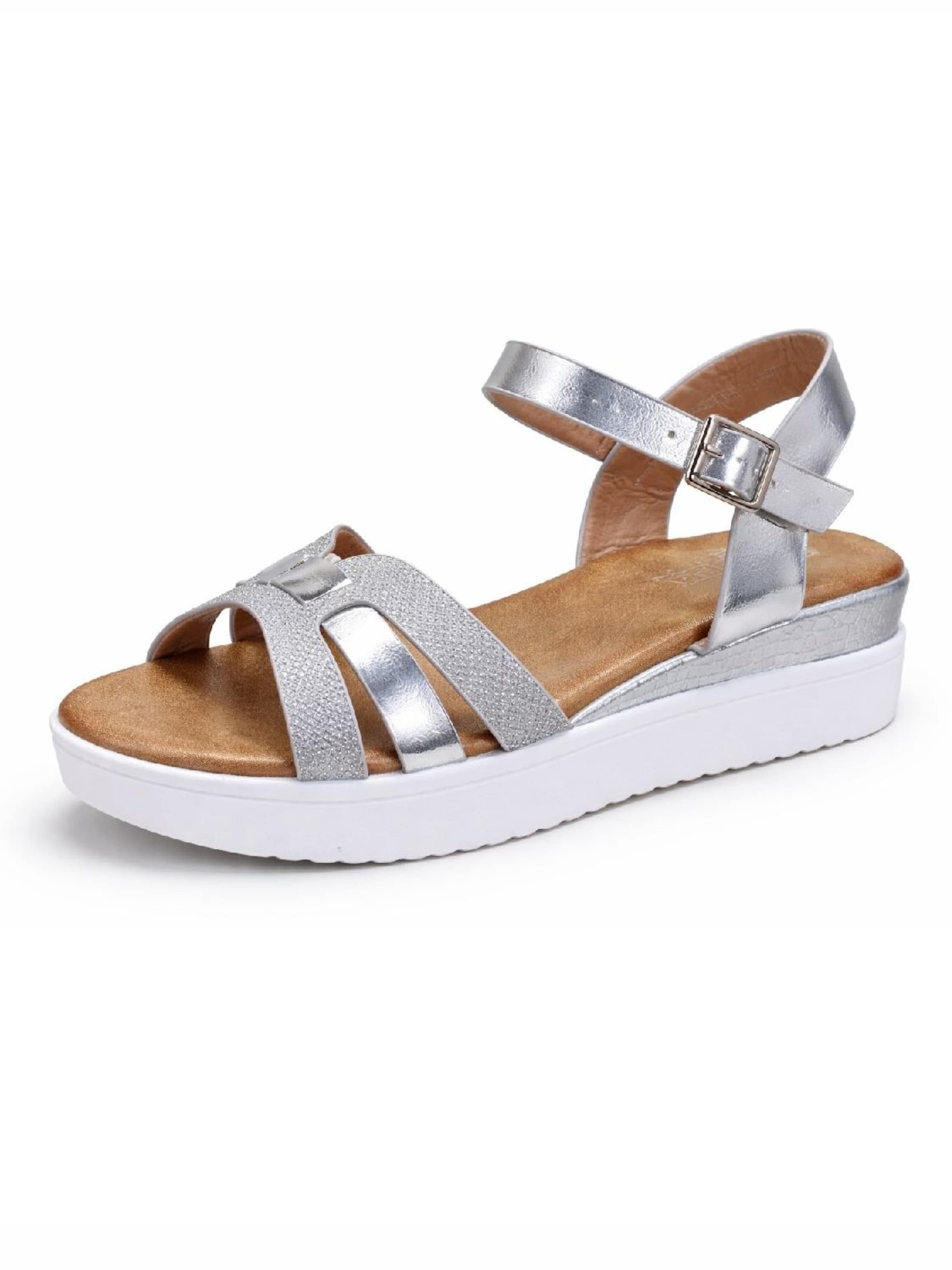 Pogolino Riemensandale 'Damen Sandalen Plateau Riemchen Glitzer Keilabsatz Sandaletten BL6622'‌‌‌ in 36 in silber, Produktansicht