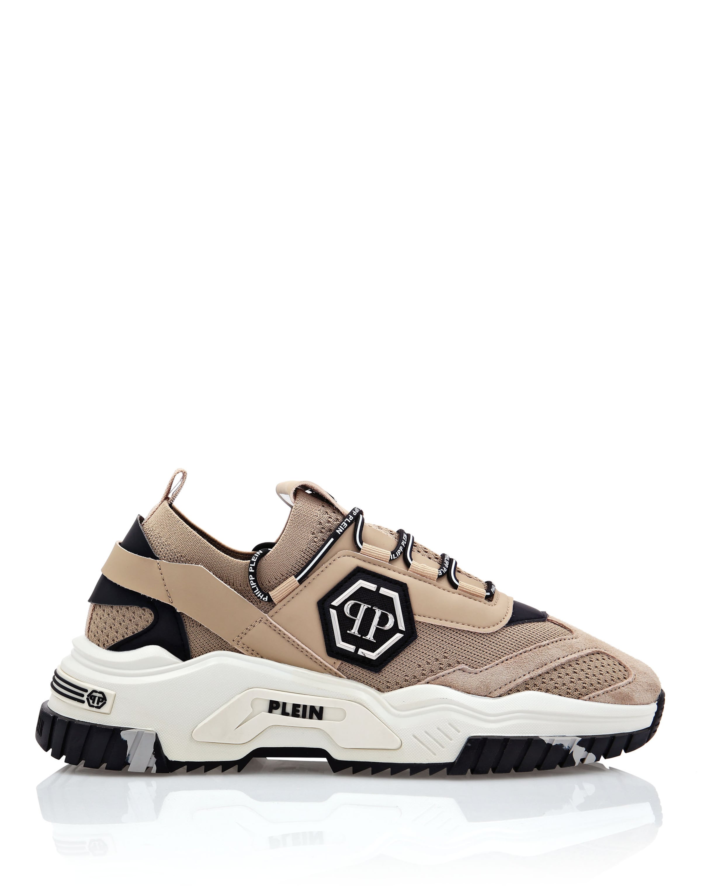 Sneaker bassa ' Predator ' di Philipp Plein in beige: frontale