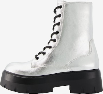 Bershka Lace-Up Ankle Boots in Silver