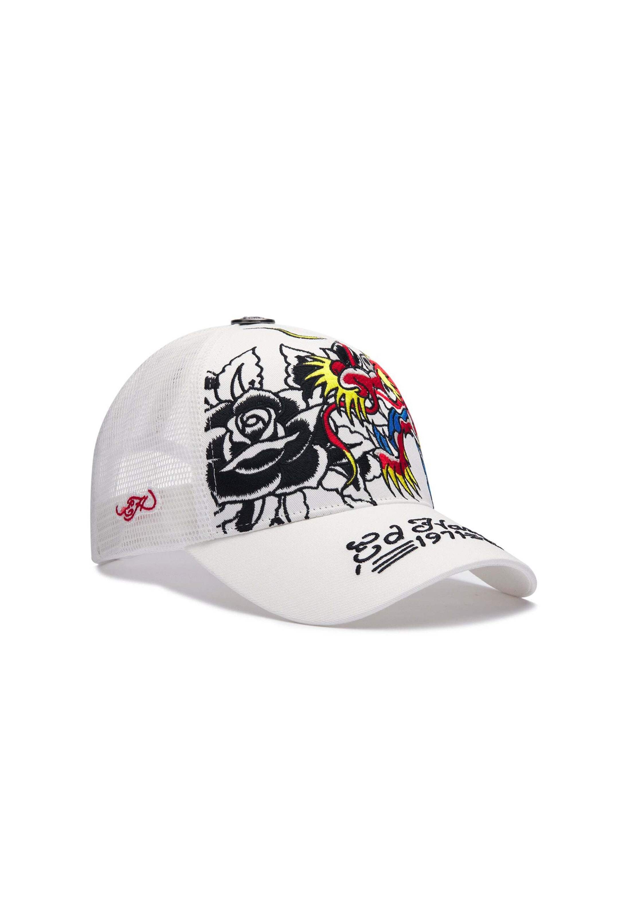 Ed Hardy - Gorra '1971 Dragon And Roses' en blanco