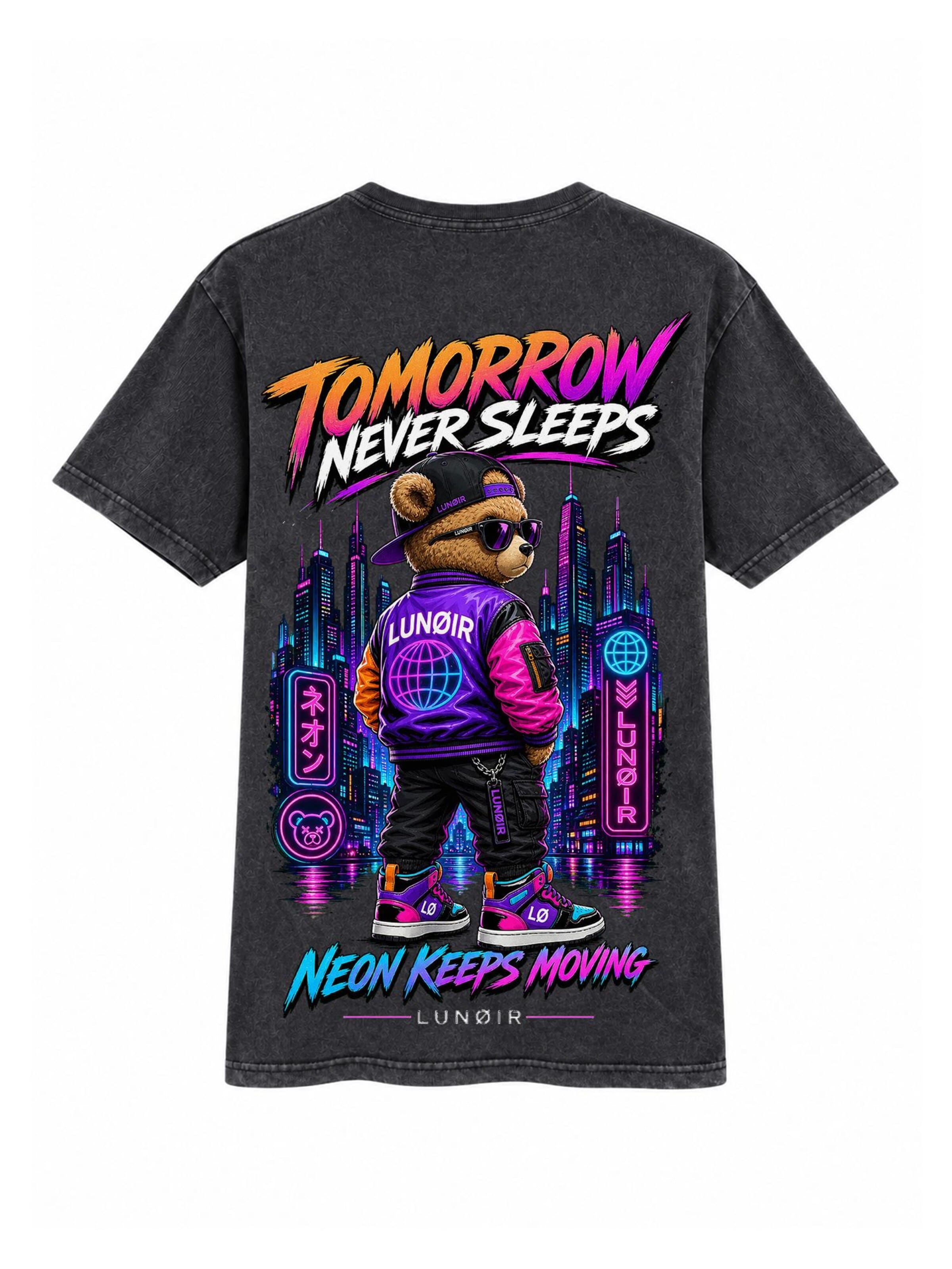 LUNØIR Studio Shirt 'Tomorrow Never Sleeps'‌‌‌‌‌ in Schwarz: Vorderseite
